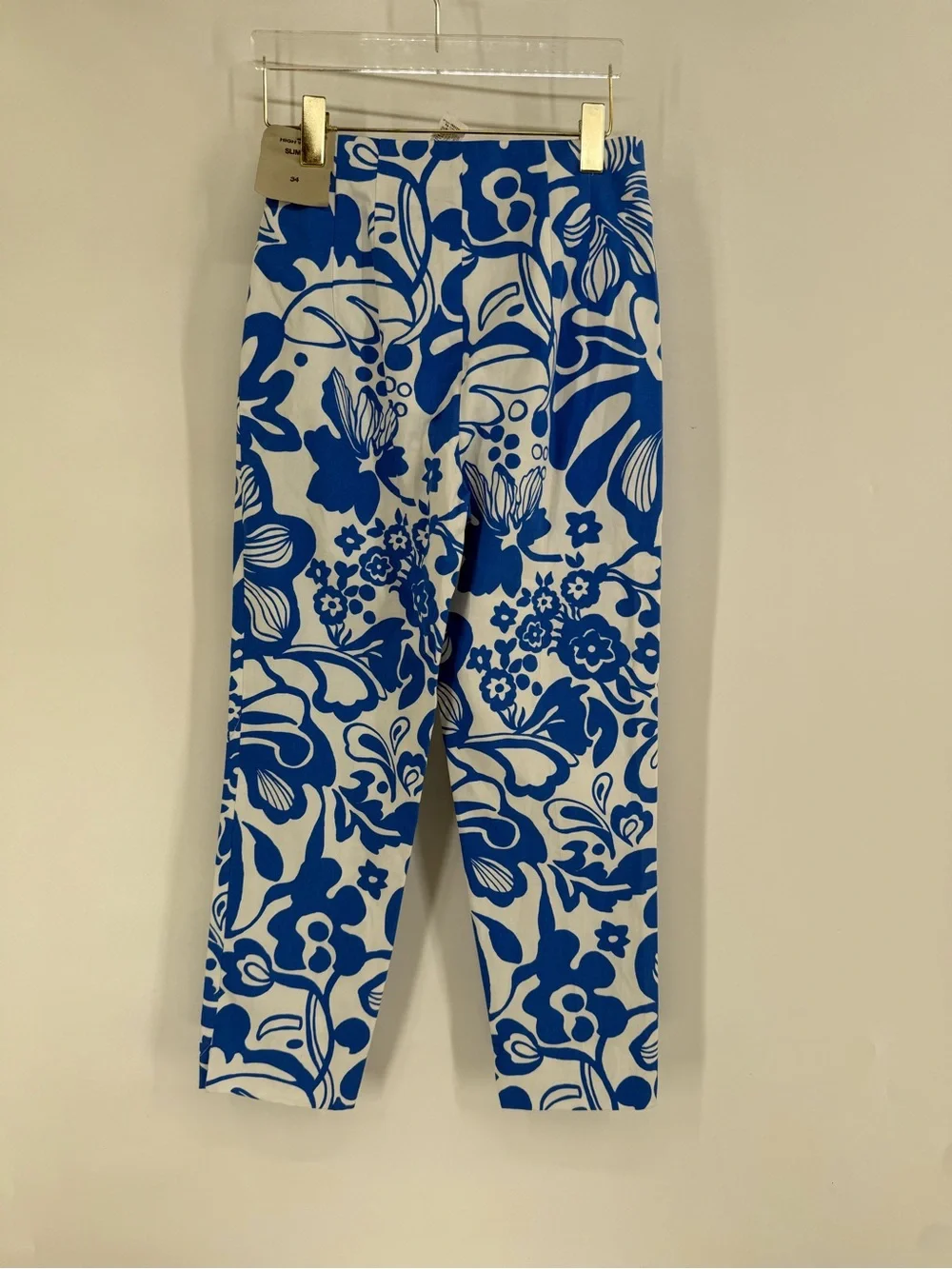 Zara Linen Blend Blue Floral Women's Pants Size 2 NWT